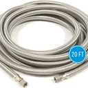 Refrigerator Icemaker Hose (20 FT) - Universal Fit to ALL Refrigerator Brands - Icemaker Water Supply Line -  x  Connections - SS Refrigerator Supply Hose for Ice & Water