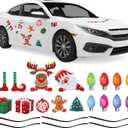 Whaline 30Pcs Christmas Reflective Car Magnets Set Colorful Bulb Light with Lines 8 Design Cartoon Santa Reindeer Gingerbread Refrigerator Garage Magnet Decal Decoration, 1.9x3.94 inches, 7.87 inches