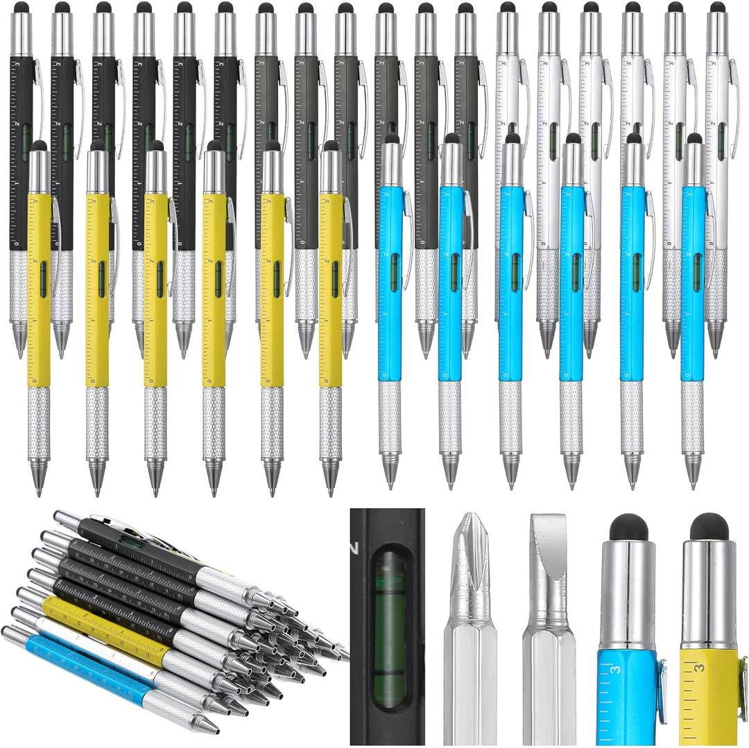 30Pcs Multitool Pen Bulk 6 In 1 Multi Tool Pen with Ruler, Level Gauge, Ballpoint, Stylus, Screwdriver Slotted Screwdriver for Men Husband Father's Day Birthday Halloween Christmas Thanksgiving Gifts