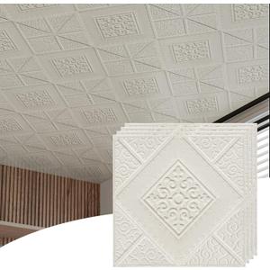 Ceiling Tiles, 32 Pcs Peel and Stick, Foam Glue-up Tiles for Ceiling Decorative, Easy to Install, 13.8 x 13.8 inch, Covered 42 Sq. White Flower