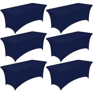 Pureegg Spandex Tablecloth 6ft - 6 Pack, Fitted and Stretch Table Cover for Rectangle Tables, Wrinkle-Resistant and Secure Fabric for Outdoor, Picnic, Party, Wedding, Banquet and Birthday, Navy Blue