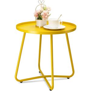 danpinera Outdoor Side Tables, Weather Resistant Steel Patio Side Table, Small Round Outdoor End Table Metal Side Table for Patio Yard Balcony Garden Bedside Yellow, 17.72 in x 17.72 in x 17.72 in