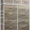 WLIVE Tall Dresser for Bedroom, Fabric Dressers Storage Tower, Dresser & Chest of Drawers Organizer Unit with 11 Drawers, Storage Cabinet, Hallway, Closets, Steel Frame, Wood Top, Greige, 11.7"D x 35.6"W x 42.2"H