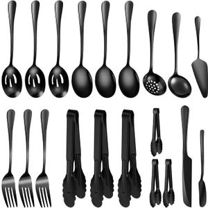 Serving Utensils Set, 20-Piece Stainless Steel Buffet Serving Spoons and Forks for BBQ, Catering, Parties, Weddings, Family Gatherings - Black