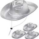 Shyyween Western Cowboy Hat Bulk Plastic Glitter Wide Brimmed Cowgirl Party Hat for Men Women Disco Costume Party