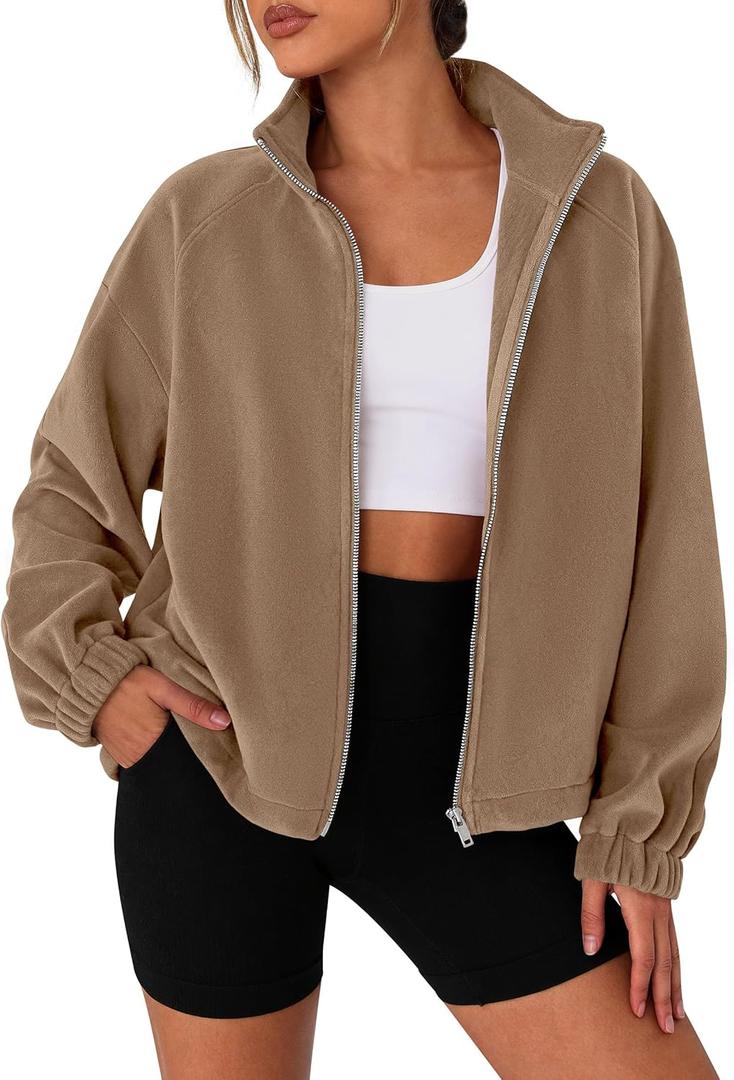 PRETTYGARDEN Womens 2026 Winter Fleece Sherpa Jacket Trendy Long Sleeve Zip Up Cropped Warm Coat Fall Fashion Workout Clothes (S)