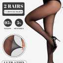 HONENNA Sheer Tights for Women 2 Pairs Ultra Thin Reinforced T Crotch Control Top Pantyhose Stockings