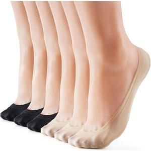 3-9 Pairs No Show Socks Women Nylon Ultra Low Cut Non-Slip Thin Liner Socks Invisible Hidden Socks for Flats (8-10, 6 Pairs-3 Black+3 Nude)
