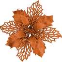 YYCRAFT Glitter Poinsettia Flowers 6 Inch for Christmas Tree Ornaments Christmas Decorations - 12 Pcs, Orange
