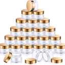 SATINIOR 24 Pieces Empty Clear Plastic Jars with Lids Round Storage Containers Wide-Mouth for Beauty Product Cosmetic Cream Lotion Liquid Butter Craft and Food (Gold Lid,1 oz)