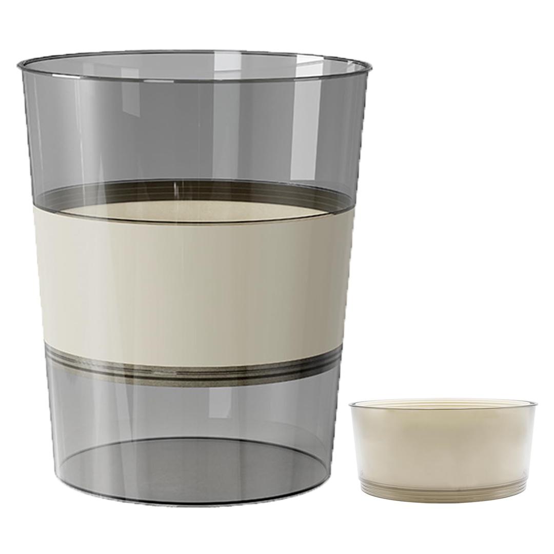 2.64 Gal Small Trash Can Clear Foldable Plastic Wastebasket Paper Basket Garbage Container Bin Round for Bathroom Bedroom Kitchen Offices Cafe Camping Laundry Room (White)