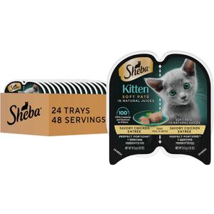Sheba Perfect Portions Kitten Wet Cat Food Pate Chicken Entree, 2.6 oz. Twin-Pack Trays (24 Count, 48 Servings) BB 05/18/2027