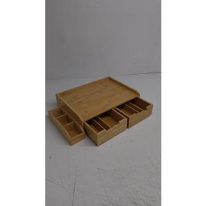 SOUJOY Bamboo Drawer Organizer for Coffee Pod, K Cup Organizer for Counter, Tea Bag Storage Organizer with Drawer and Side Storage Box for Kitchen Office Coffee Bar