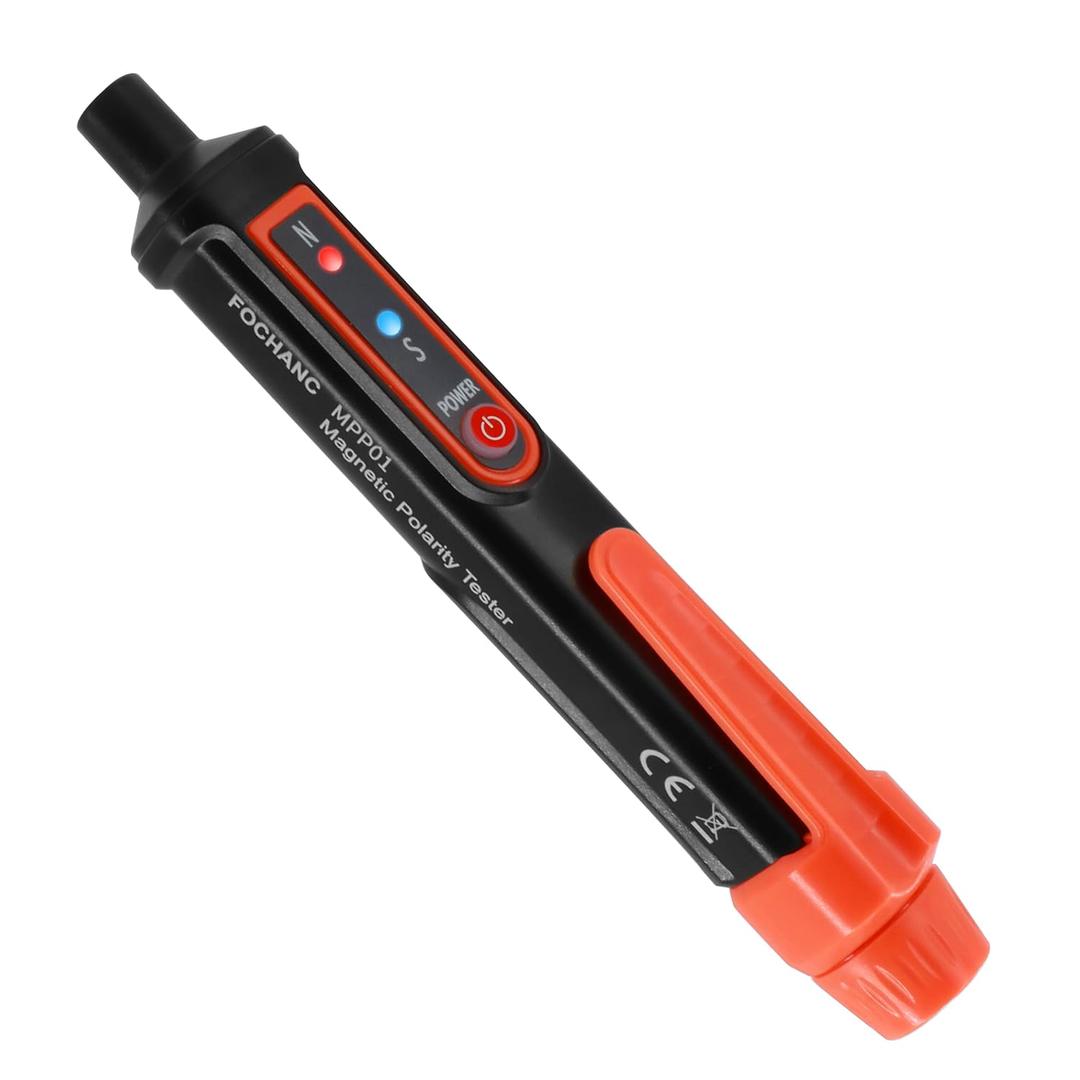 Magnetic Polarity Tester Pen, Fochanc Portable Magnet Detector, Instant N/S Pole Identification for Motor Repair, DIY Crafts, Hardware Testing & Hobbyist Experiments, Battery Included (Orange)