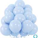 50pcs Pastel Blue Balloons, 12inch Light Blue Balloon for Birthday Baby Shower Gender Reveal Wedding Party Decoration (With Ribbon & Glue)