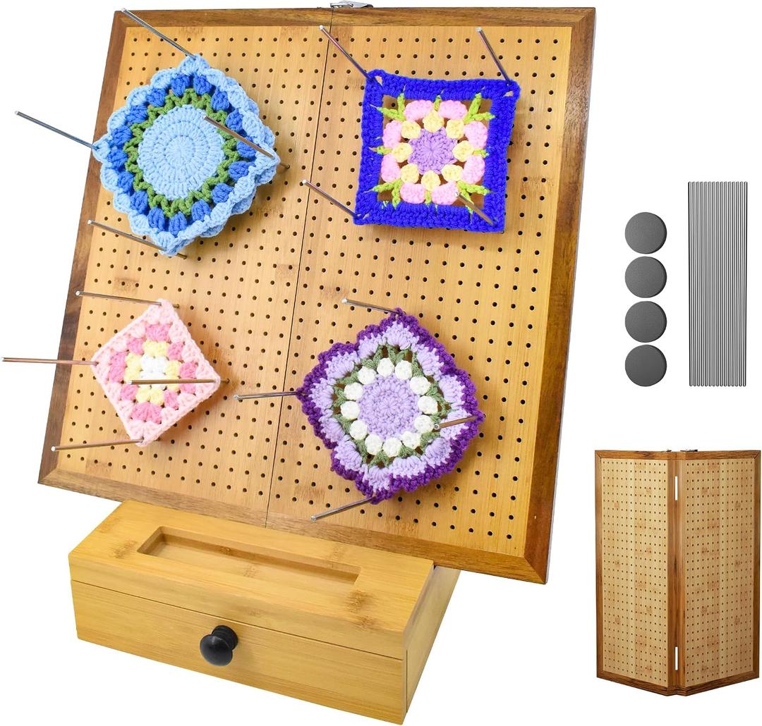 OCPO HOME 15.5" Foldable Crochet Blocking Board with Storage Drawer & Pegs