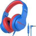 iClever Kids Headphones for School Travel, Safe Volume Limited, HD Mic Stereo Sound Over-Ear Girls Boys Headphones for Kid, FunShare Foldable 3.5mm Wired for iPad Computer, HS19 (Blue)