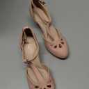 Chase & Chloe New Kimmy-36 Women's Teardrop Cut Out T-Strap Mid Heel Dress Pumps (8 M US, Nude Suede)