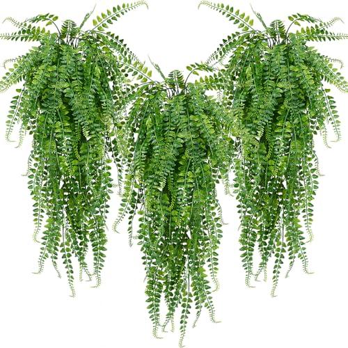 Artificial Hanging Ferns Plants Fake Hanging Plants Fake Ivy Boston Ferns Vine Outdoor Indoor Home Décor UV Resistant Plastic Plants (Green)