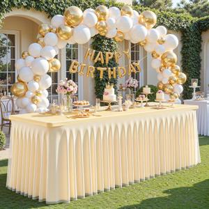 PARTISKY Champagne Tablecloths 6 Foot Rectangle Tables, Spandex Fitted Tablecloth Stretch Table Cover with Tulle Skirt for Baby Shower Birthday Party Wedding Banquet Dessert Table Decorations (72" x 29" (1 Pack))