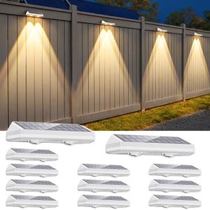 Solar Fence Lights Outdoor ,3000/4500/6000K 13 Mode, 12 Pack Fence Lights Solar Powered with Ultra-Bright Lens IP65 Waterproof,Solar Wall Light for Backyard/Step/Patio/Deck/Stair/Railings(White)