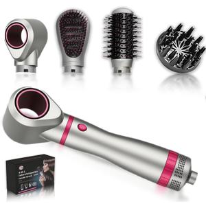 4-in-1 Detachable Blowout Brush - Negative Ionic Hot Air Styler with 4 Brush Heads for Drying, Volumizing, Curling & Straightening with ALCI Safety Plug, 3 Heat Settings
