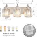 Modern Vanity Light 3-Lights Brushed Nickel Vanity Light Crystal Bathroom Wall Light Bathroom Light Fixtures with Round Shade (Exclude Bulb)