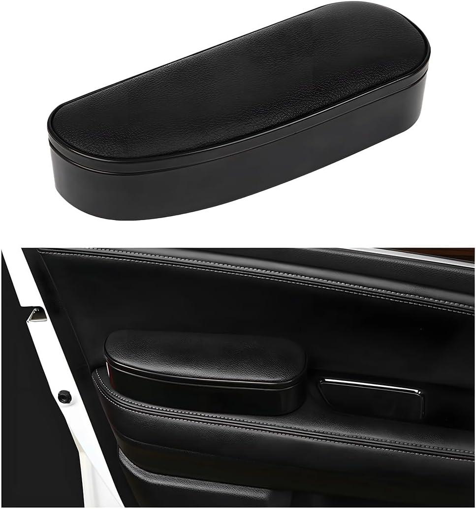 Yourkar Car Armrest Support Cover, Left Side Door Armrest Cushion Pad Extender with Storage Box, Anti-Slip & Waterproof Leather Driver Left Arm Rest Storage Cover, Car Accessories (Black, Style 2)