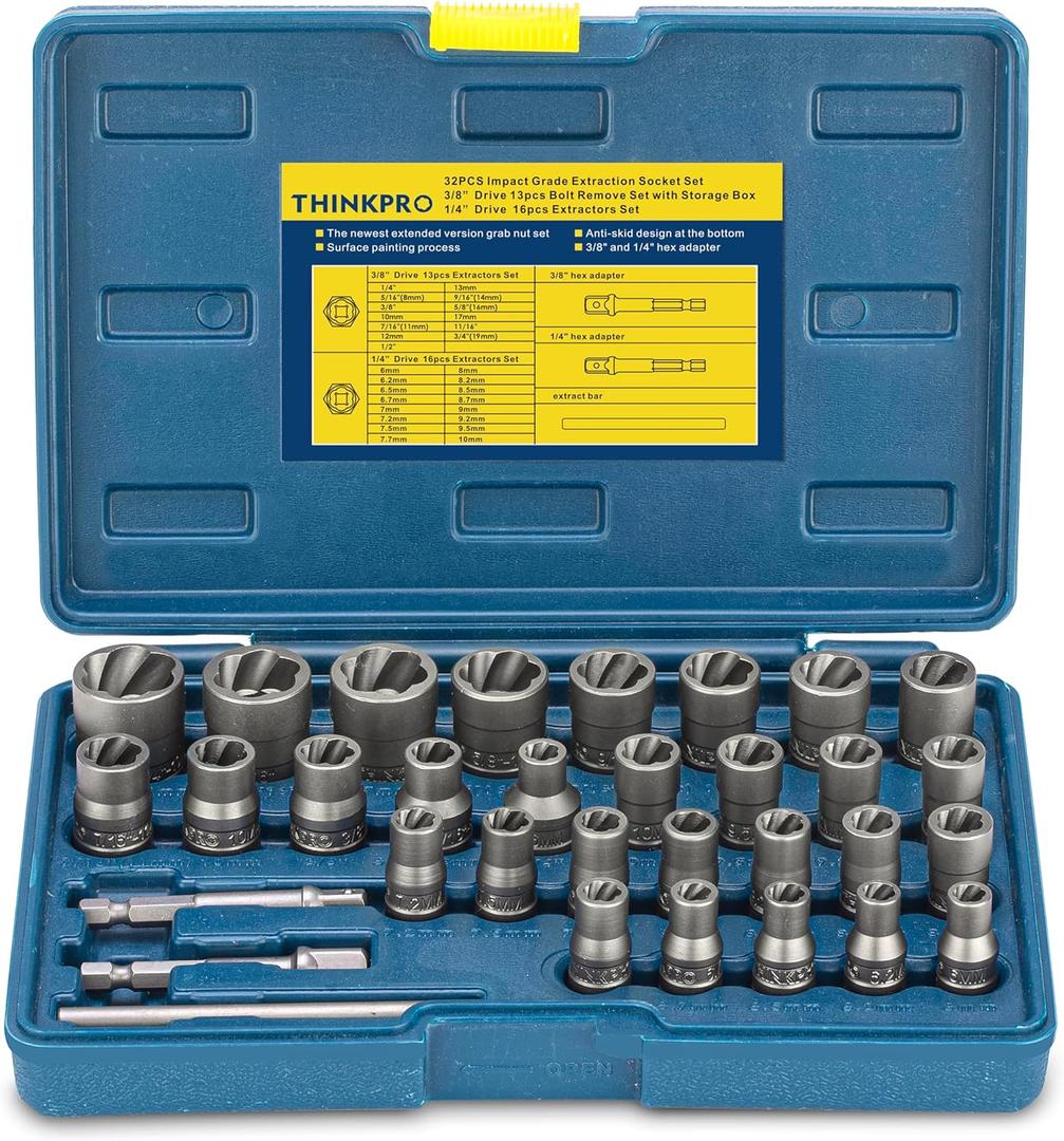 Bolt Extractor Kit, 32PCS Rounded Bolt Remover, Extractor Socket Set for Removing Damaged, Frozen, Rusted, Rounded-Off Bolts, Nuts & Screws