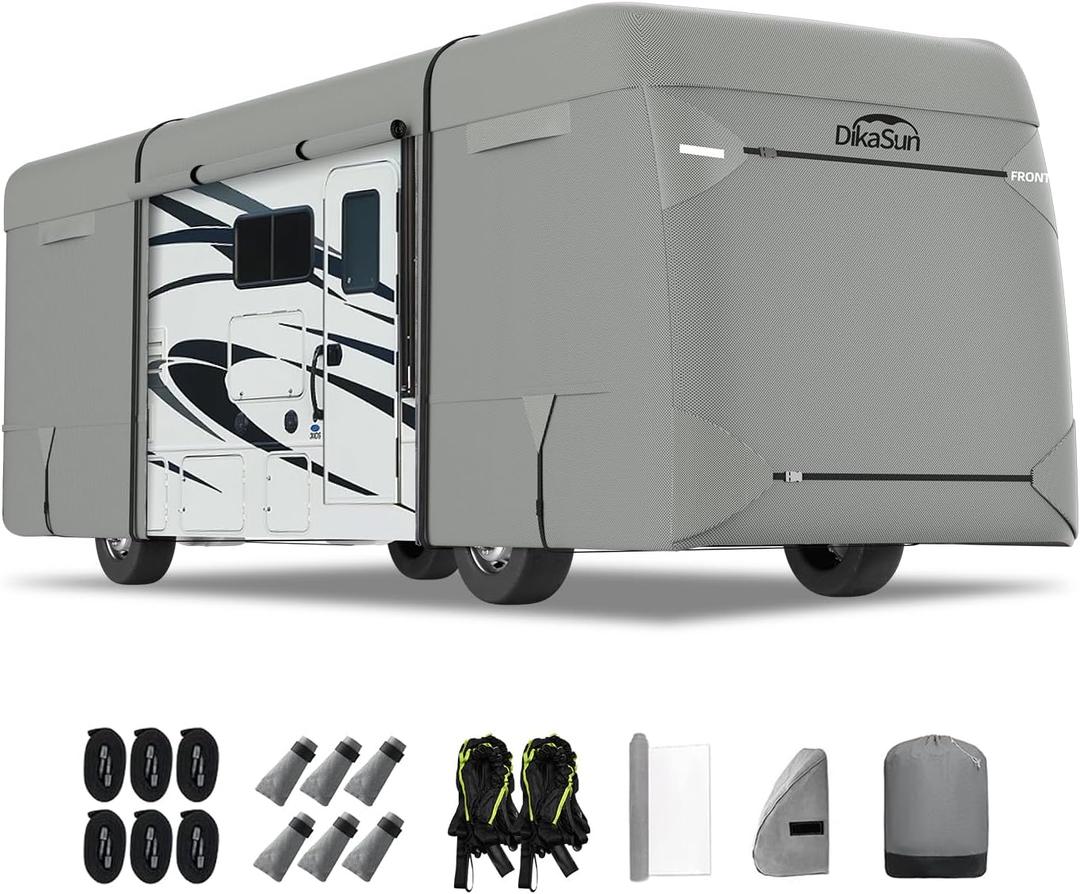 Class A RV Cover 7 Layers Top 40' to 43' Travel Trailer Watertight Motorhome Winter Cover Anti-UV Heavy Duty Rip Resistant with Toy Hauler Cover Protection