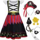 Eledobby Girls Pirate Costume Kids Halloween Dress Up Toddler Pirate Outfits Christmas Birthday Gift (Red) 140