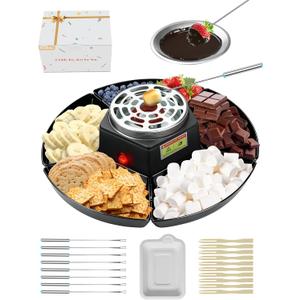 Smores Kit Roaster & Fondue Set with Temperature Control  Electric Chocolate Melter for Indoor Marshmallow Roasting, Date Nights, Movie Nights, Party Snacks & Couple Gifts (Gift Box Included) (Black)