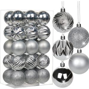 2.36" Christmas Ball Ornaments Silver 30 Pcs Small Shatterproof Christmas Tree Decorations Xmas Tree Christmas Ornaments Balls with Hanging Loop for Wedding Holiday Party Wreath Home Decor
