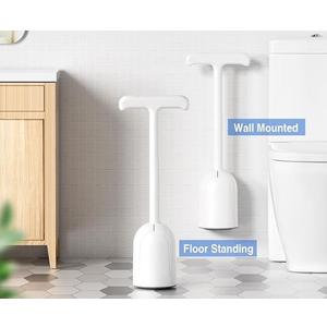 Upgraded Toilet Plunger with Holder, Wall Mounted Toilet Bowl Plunger with Hideaway Caddy, Dual Handle Plunger for Bathroom Built-in Drip Tray, RV Bathroom Accessories, White