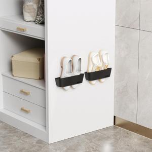 2PCS Wall Mounted Shoe Rack with Sticky Hanging Strips, No Drilling Wall Shoe Rack, Space Saving Shoe Stand, Hanging Shoe Organizer for RV/Door/Camper - Black