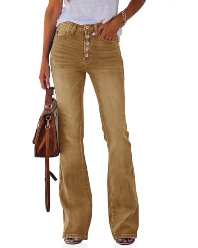 Koinshha Womens High Waisted Jeans Boyfriend Stretch Flare Casual Bootcut Denim Pants Khaki, size 6