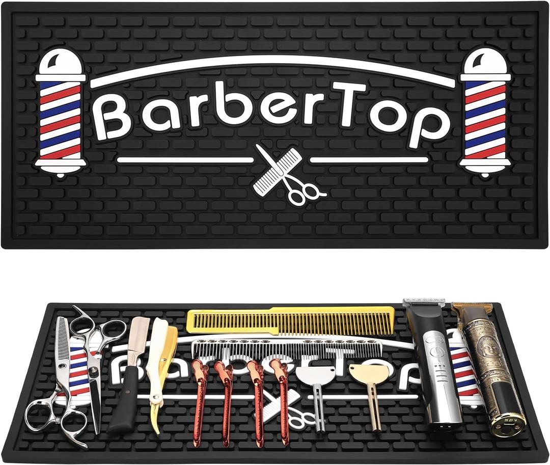 Barber Mats for Clippers, Heat Resistant Anti Slip Hair Salon Service Mat, Rubber Barber Station Mat for Hair Styling Tools, Countertop Protector Pad for Electric Clipper, Scissors, Hair Clip (17.71x11.8x0.3 Inch (Pack of 1))