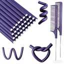 60 Pieces Flexible Curling Rods Twist Foam Flexi Rods No Heat Hair Rods Hair Rollers and Steel Pintail Rat Tail Comb for Long or Short Hair Women Girls (9.45 x 0.31, Purple)