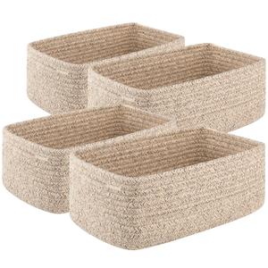 OIASKET 4 Pack Small Storage Shelf Baskets for Organizing, Mini Woven Rope Storage Bins for Towels, Cute Decorative Closet OrganizerBaby Nursery, Gift Empty Baskets -11.81''Lx7.87''Wx4.72''H'-Brown