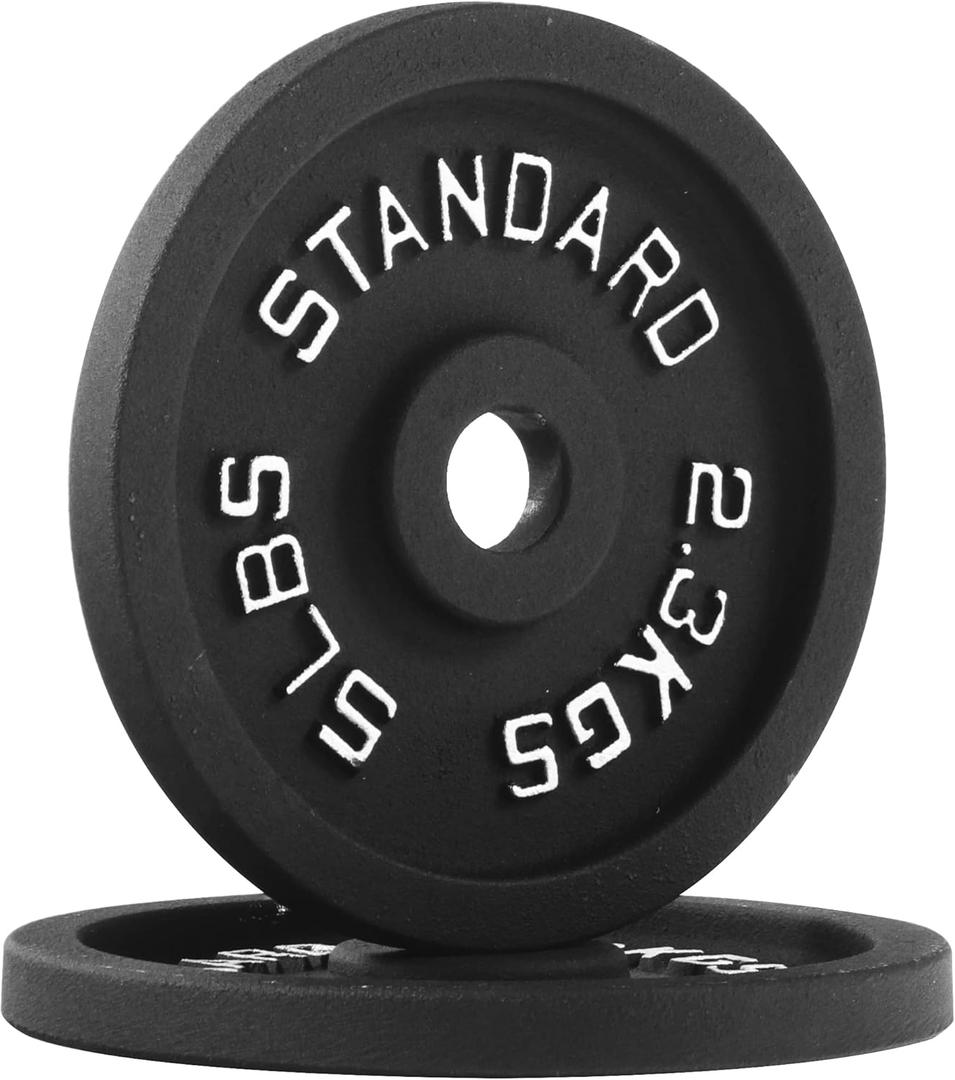 Cast Iron Plate Weight Plate for Strength Training and Weightlifting, 1-Inch Center (Standard), 5LB (Set of 2)
