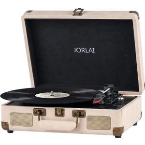 Portable Bluetooth Record Player with USB Playback Rechargeable Battery and Built in Speakers 3 Speed Turntable in Retro Suitcase Design for Home Bedroom or Outdoor Use