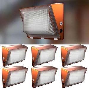 Lightdot 2 Pack 150W LED Wall Pack Lights, 100-277v Dusk to Dawn Photocell | 22500Lm(150Lm/W) 5000K IP65 Outdoor Exterior Lighting Fixture, Orange, ETL (Height:10~20ft)