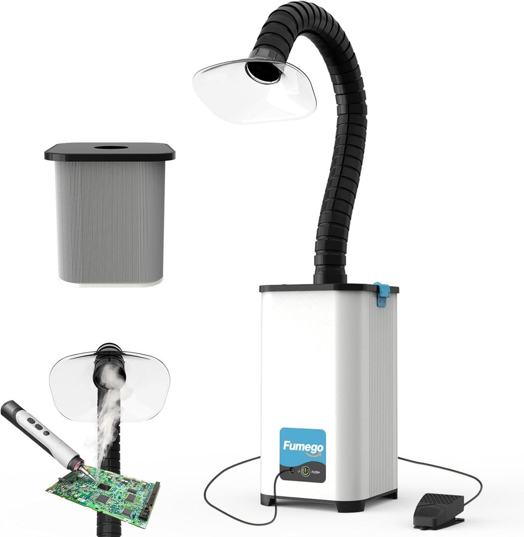 Fumego Solder Fume Extractor for Laser Cutter and Soldering, 130W Power & 260m³/h, Fume Extractor Soldering with Pedal Switch and 3-in-1 Filter Cartridge, Low-Noise Laser Fume Extractor - XF250III