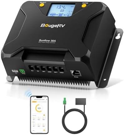 BougeRV MPPT Solar Charge Controller 30A, w/ Low-Temp Cut-Off, APP Control, Backlit LCD, 30 Amp Solar Panel Regulator 12V/24V for LiFePO4, SLD, Gel, FLD, AGM Battery, RV, Marine, Upgraded