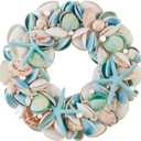 Collections Etc Blue Shell and Starfish with Pearls Wreath 13.5" x 13.5" x 2.5"