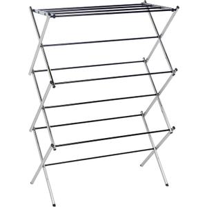Amazon Basics Foldable Portable Metal Clothes Drying Rack for Indoor Air Drying, Energy Saving, 14.5 x 29.5 x 41.8 inches, Chrome Silver