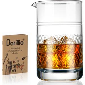 Barillio Crystal Cocktail Mixing Glass - 20 Oz (600 ml) Seamless Weighted With Thick & Sturdy Bottom Cocktail Stirring Pitcher | Old Fashioned Beaker - Bartender Mixology Accessories to Stir Cocktails