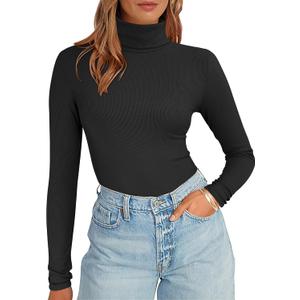ANRABESS Women's Long Sleeve Turtleneck Shirts Casual Ribbed Basic Tee Slim Soft Thermal Tops 2025 Fall Going Out Clothes (Large, Black)
