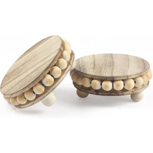 2 Pack Wood Riser, Risers for DecorPedestal StandDisplay Stand apply to Home DecorFarmhouse DecorTiered Tray Decor(Brown, 4 Inches)