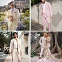 Linen Men Suit Set Casual Tuxedo 2 Piece Regular Fit Blazer One Button Solid Jacket and Pants for Prom Wedding Party (Beige, XXL)